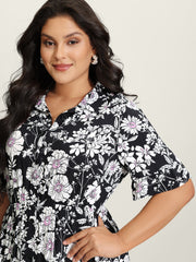 Rayon Floral Print Placket Maxi Dress