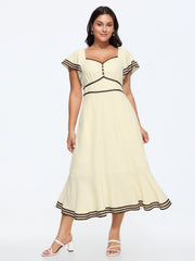 Color Contrast Ruffled Sleeve Midi Dress
