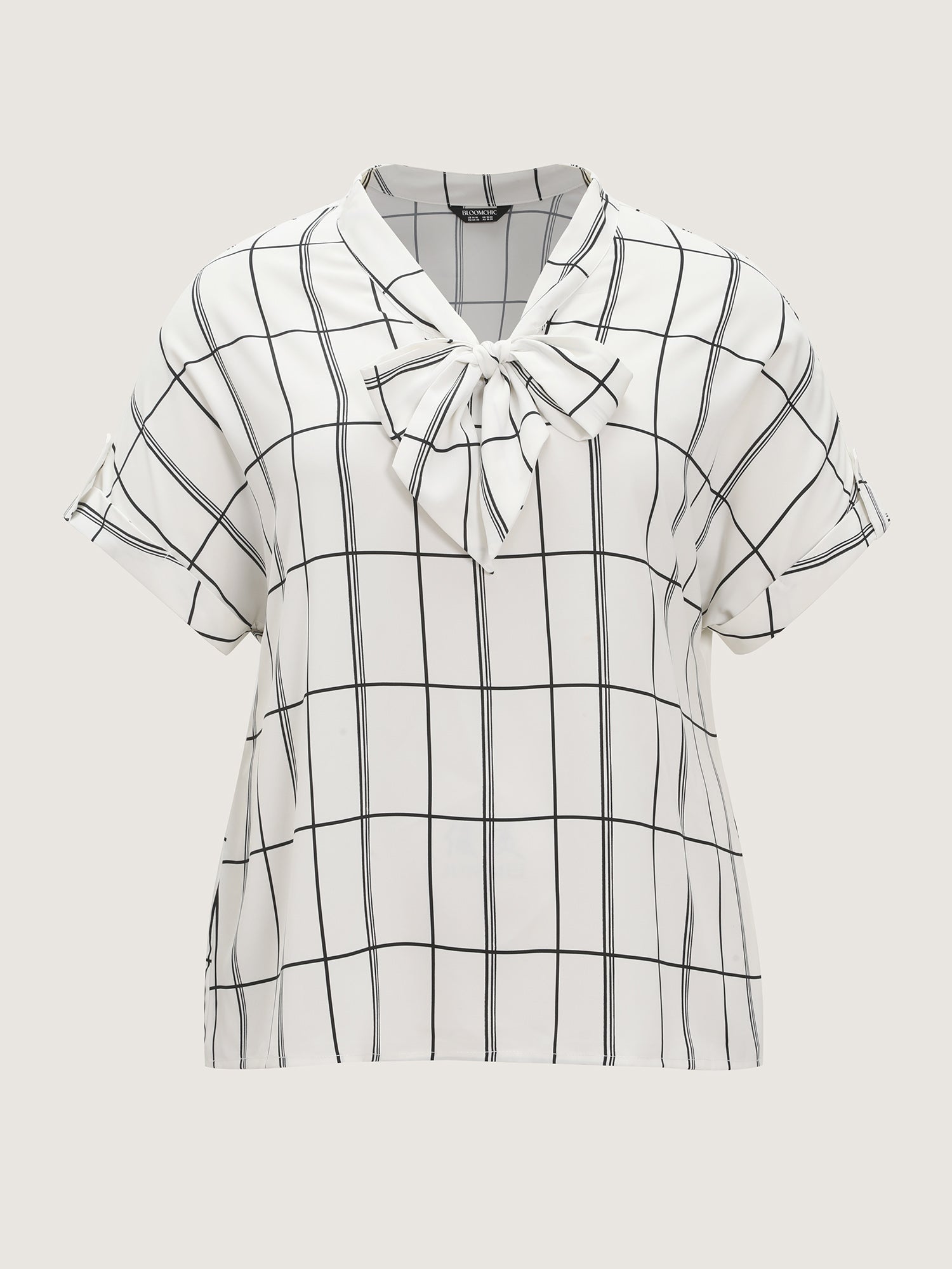 Geometric Print Ribbon Neckline Blouse
