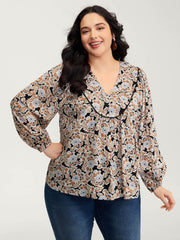 Floral Print Pleated Flowy Blouse