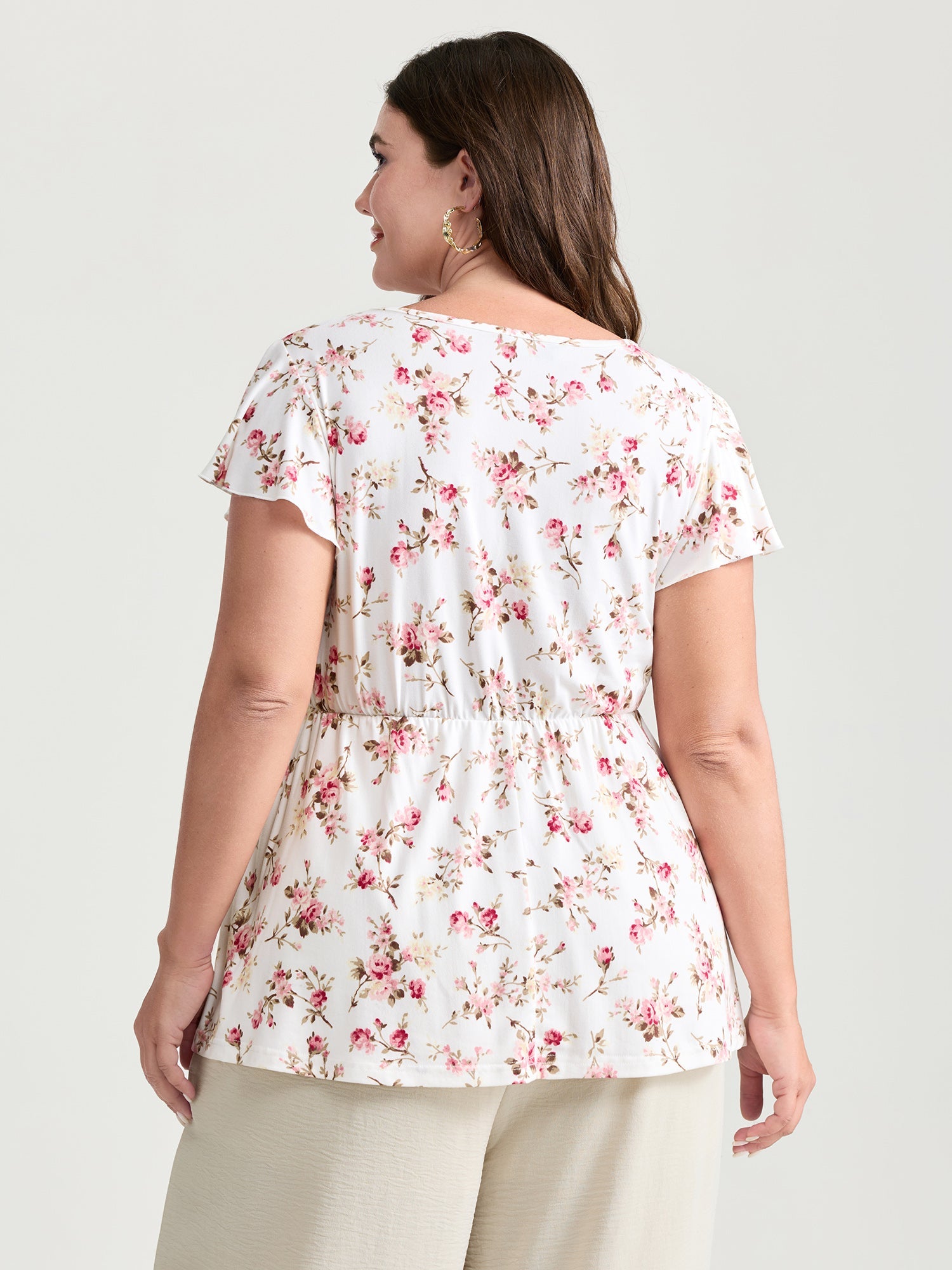 Cute Floral Print Stretchy Knit Top