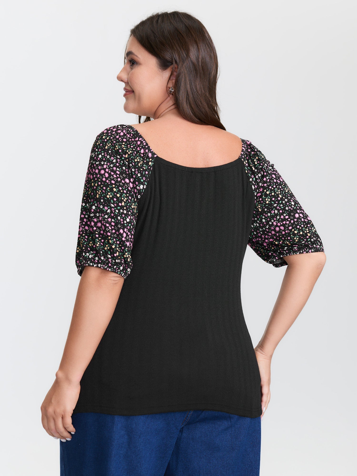 Floral Print Color Contrast T-Shirt