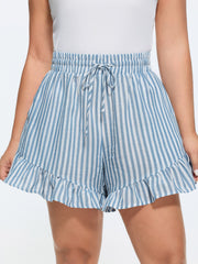Striped Print Ruffled Hem Shorts