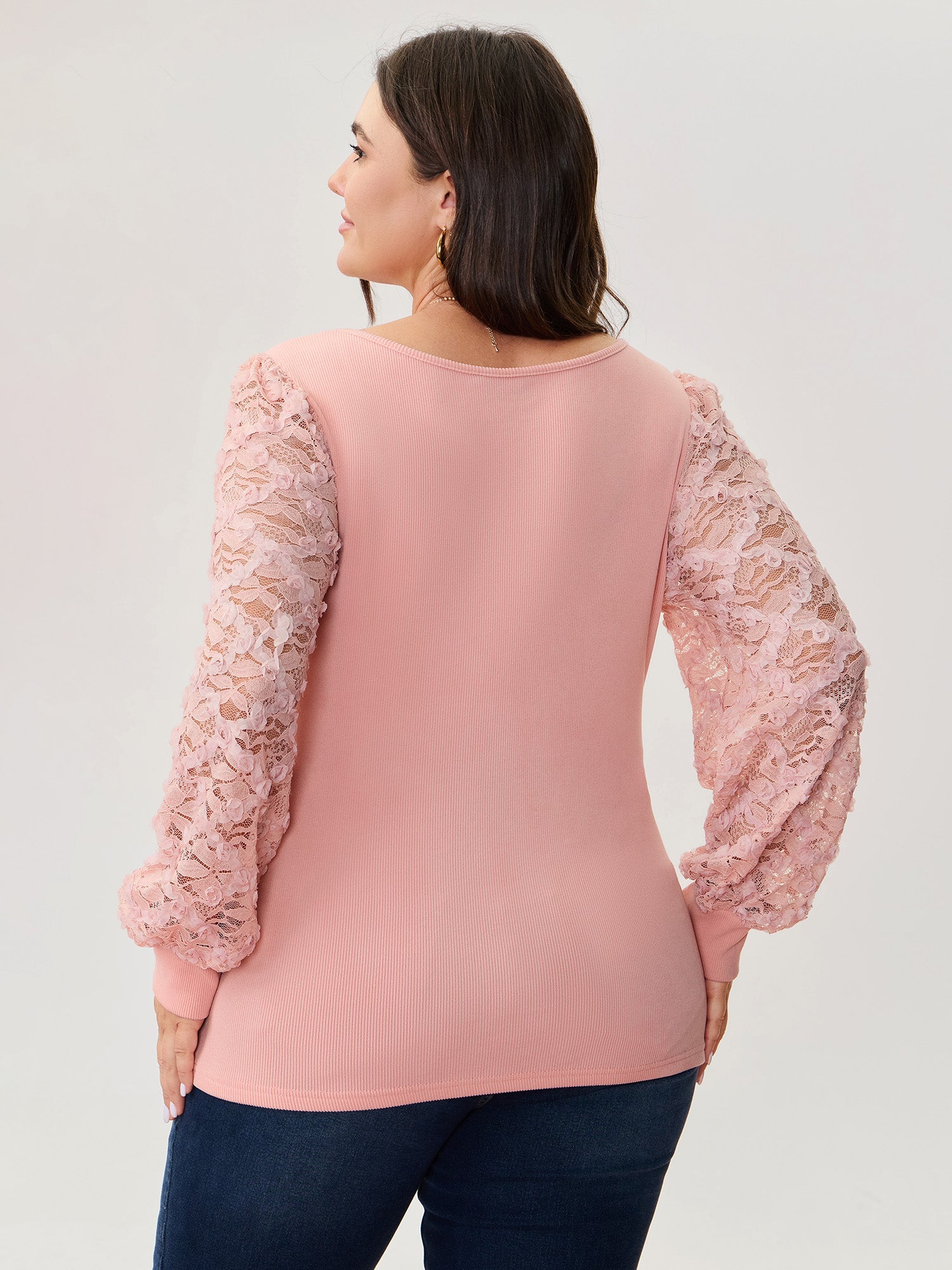 Lace Sleeve 3D Floral Knit Top