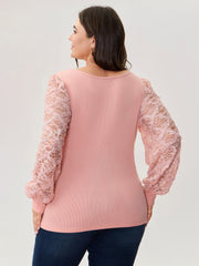 Lace Sleeve 3D Floral Knit Top
