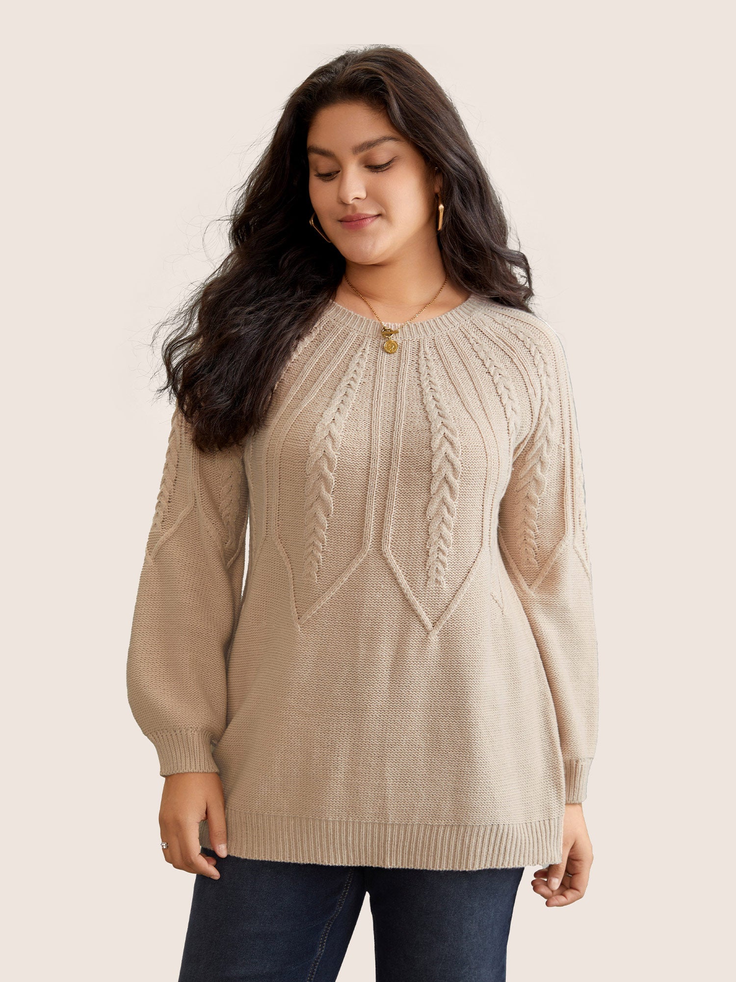 Solid Textured Lantern Sleeve Pullover