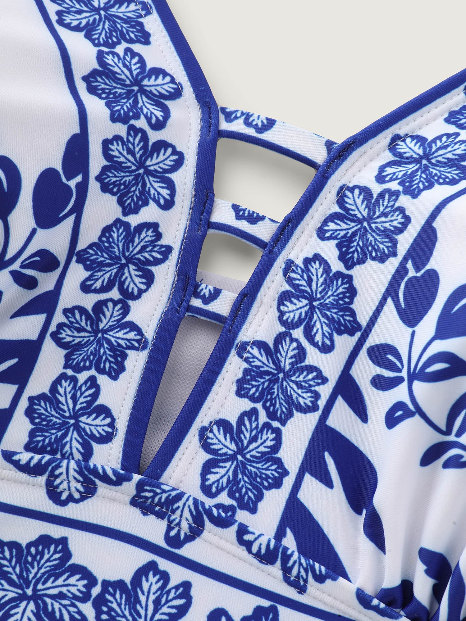 Tropical Print Cut-Out Neckline Swim Top