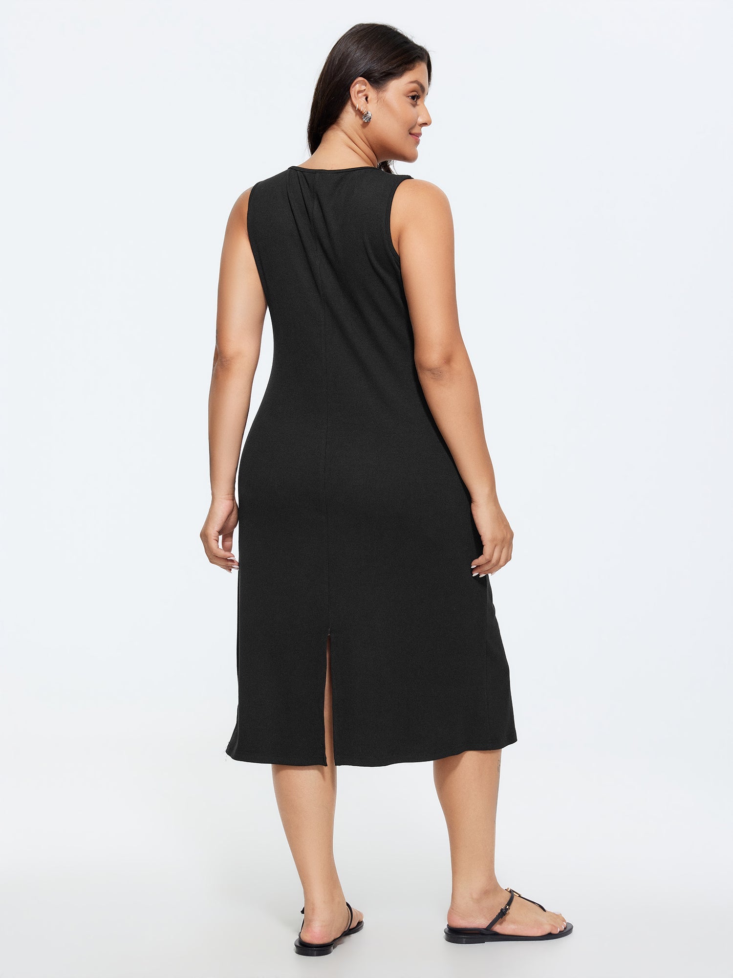 Supersoft Supported Bra Stretchy V-Neck Plain Midi Dress