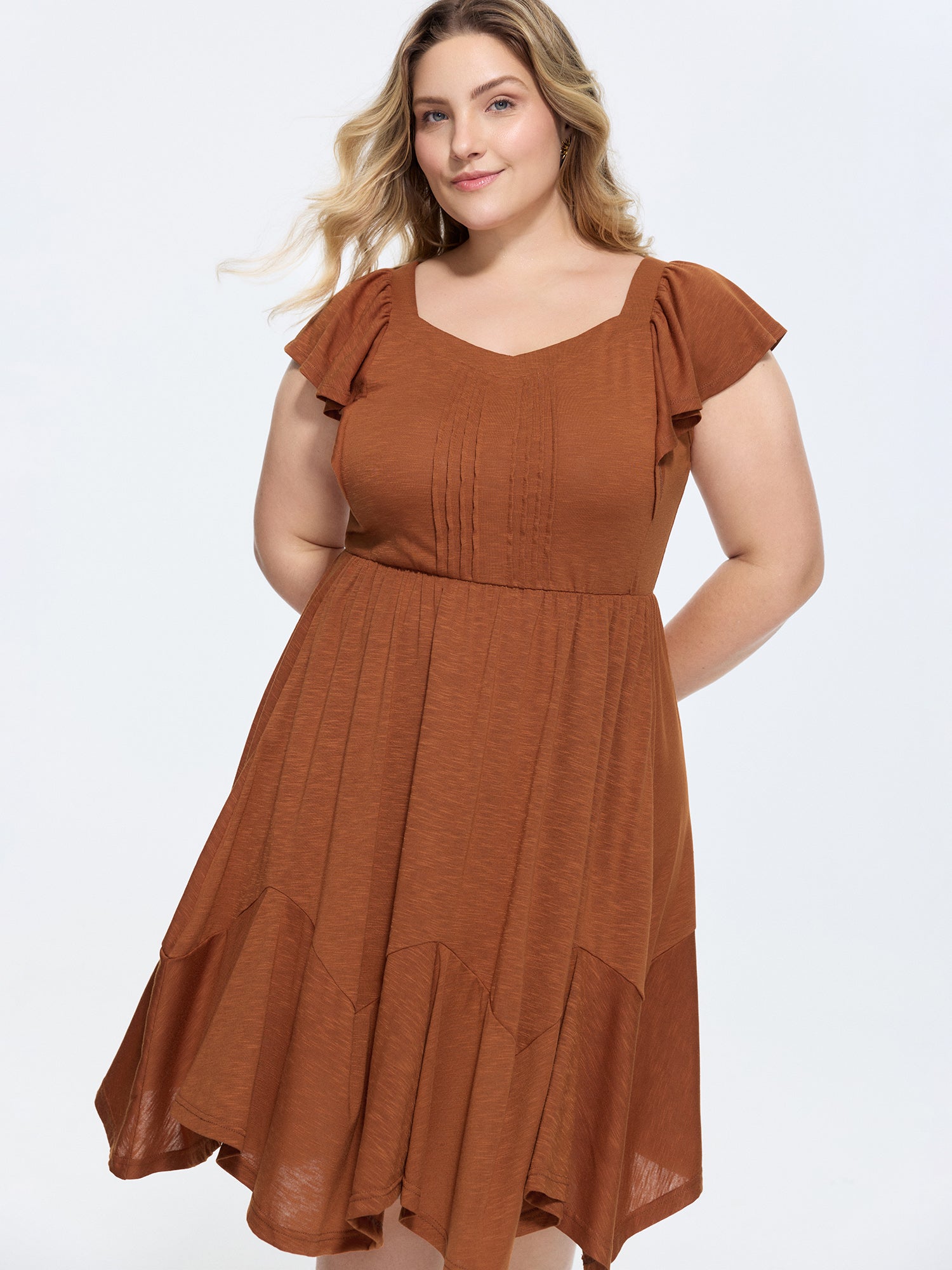 Ruffled Sleeve Fit And Flare Midi Dress