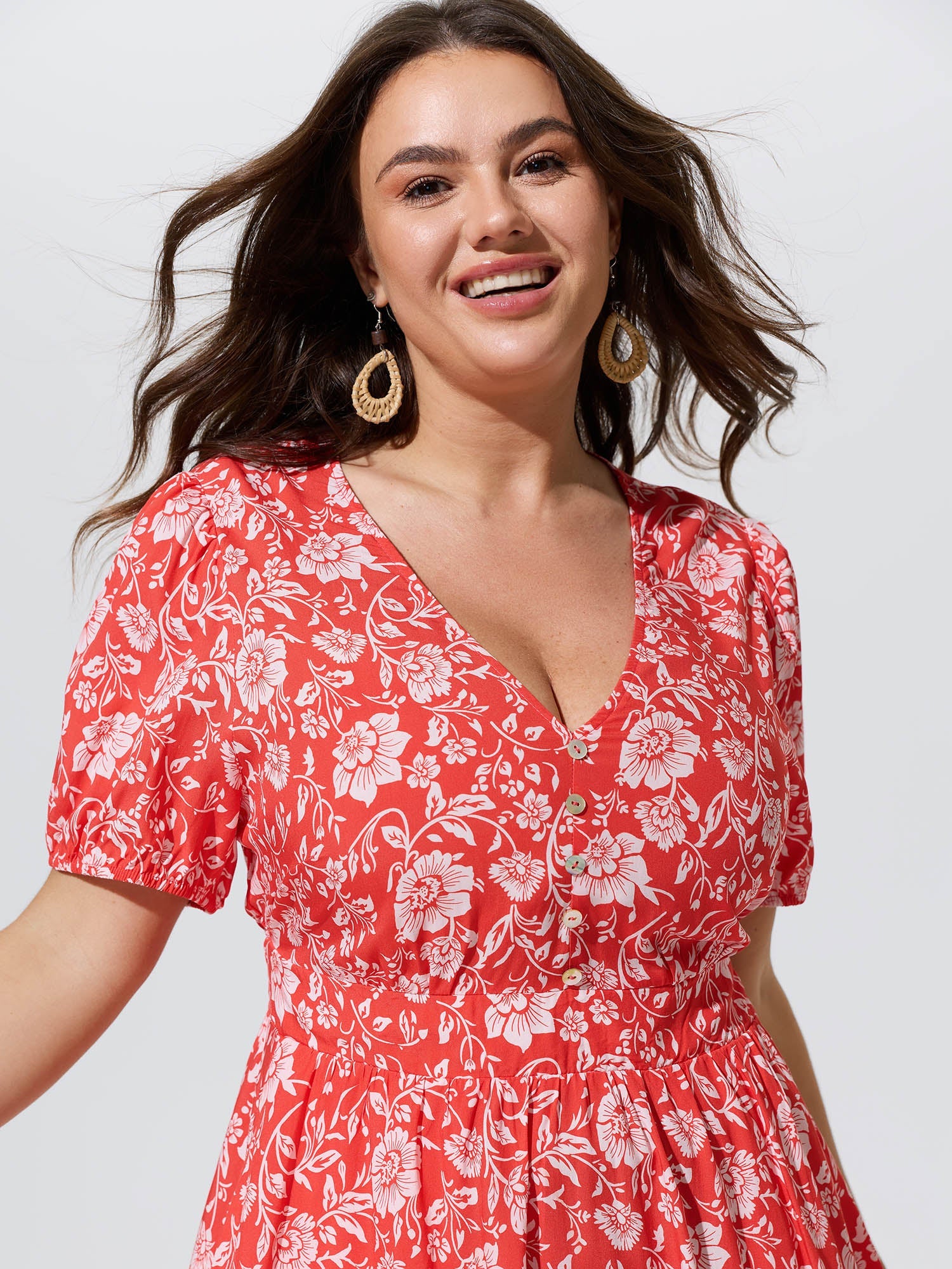 Floral Print Puffy Sleeve Flowy Mini Dress