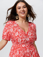 Floral Print Puffy Sleeve Flowy Mini Dress