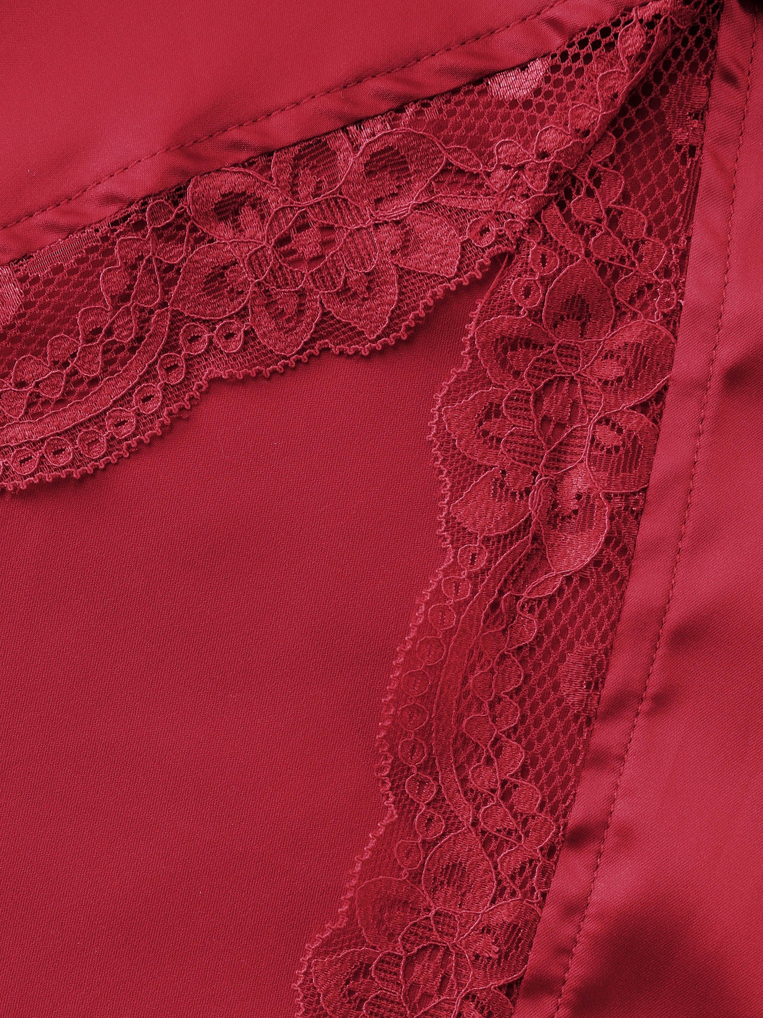 Lace Trim Slit Side Tie Nightgown