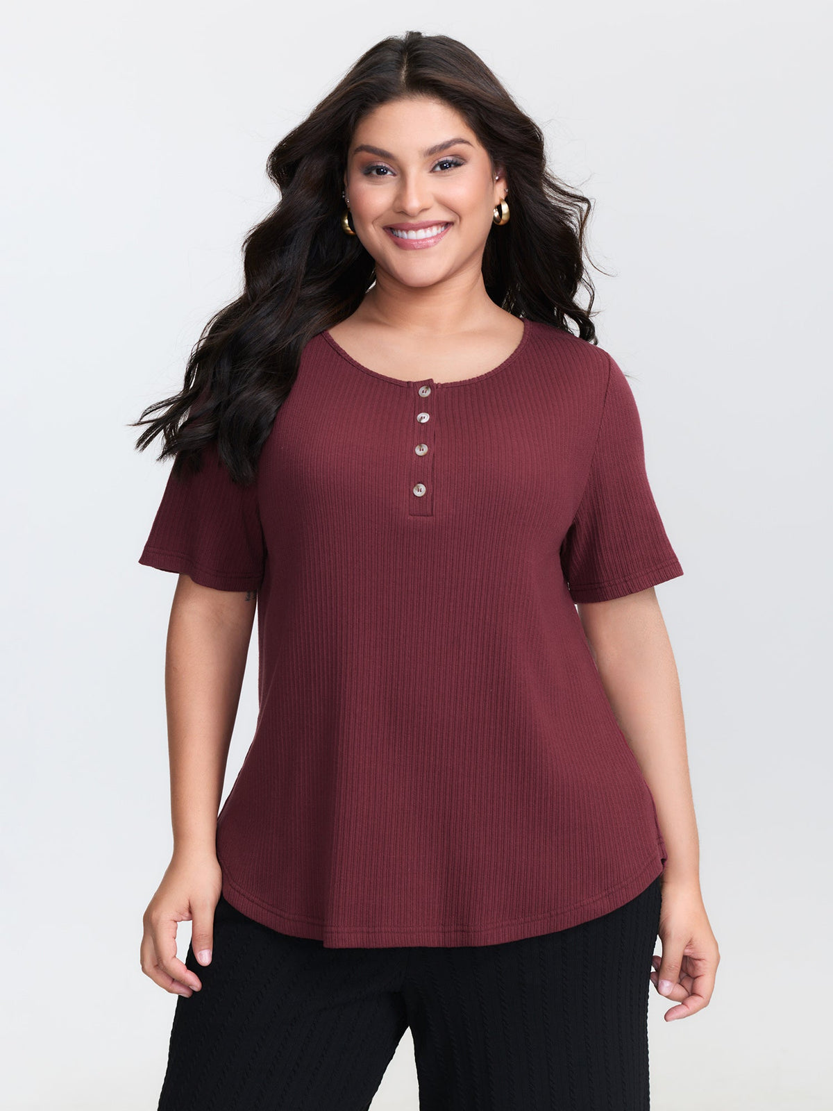 Button Placket Stretchy T-Shirt