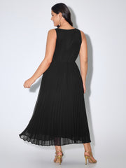 Pleated Waist-Defining Sleeveless Maxi Dress