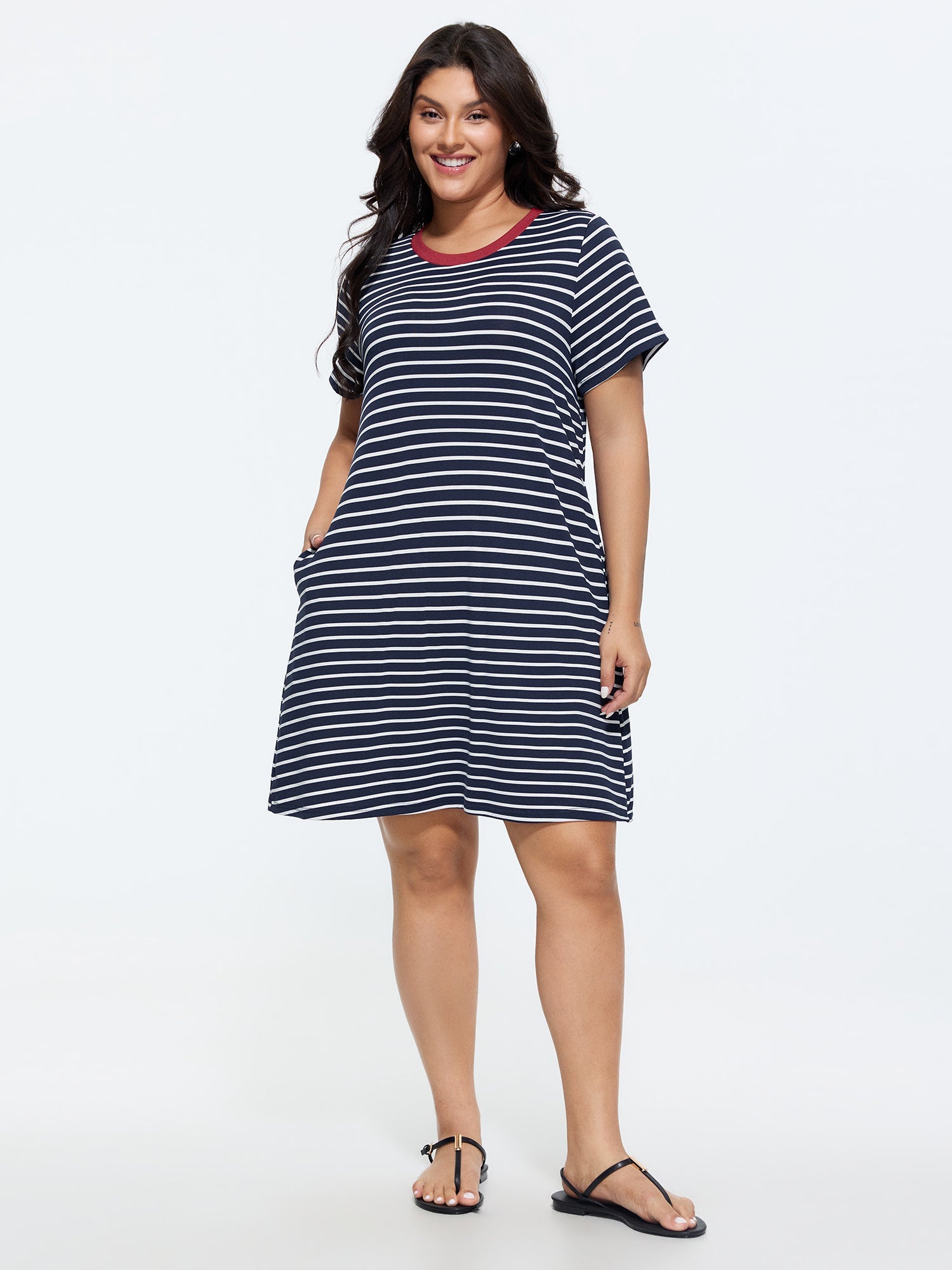 Striped Print Color Contrast T-Shirt Mini Dress