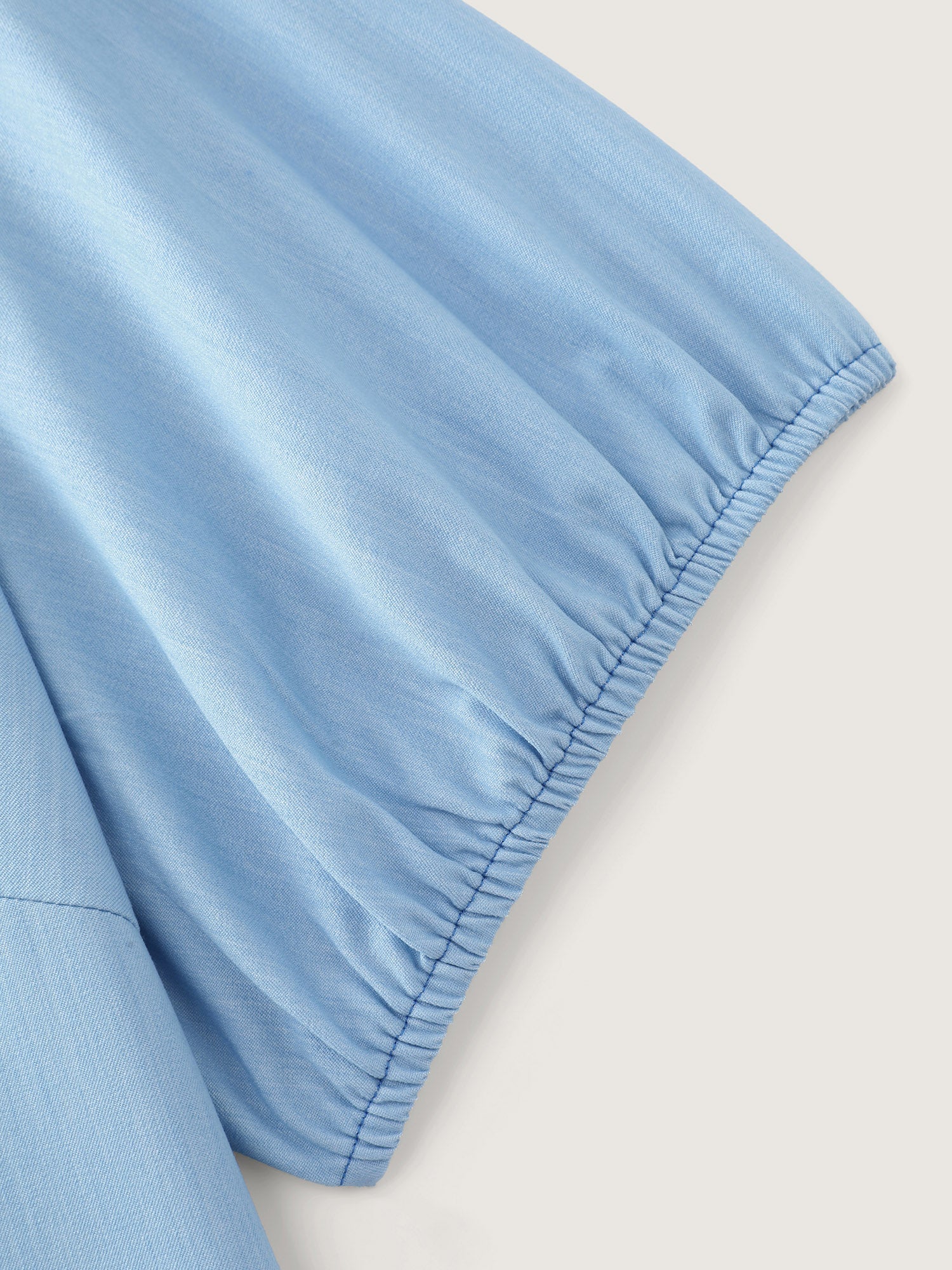 Supersoft Puffy Sleeve Notched Collar Plain Faux Denim Blouse