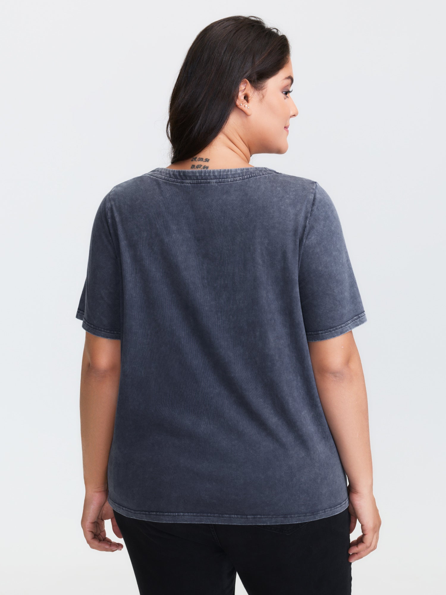 Cotton Vintage Wash Neck Cut-Out T-Shirt