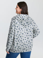 Floral Print Zipper Hoodie