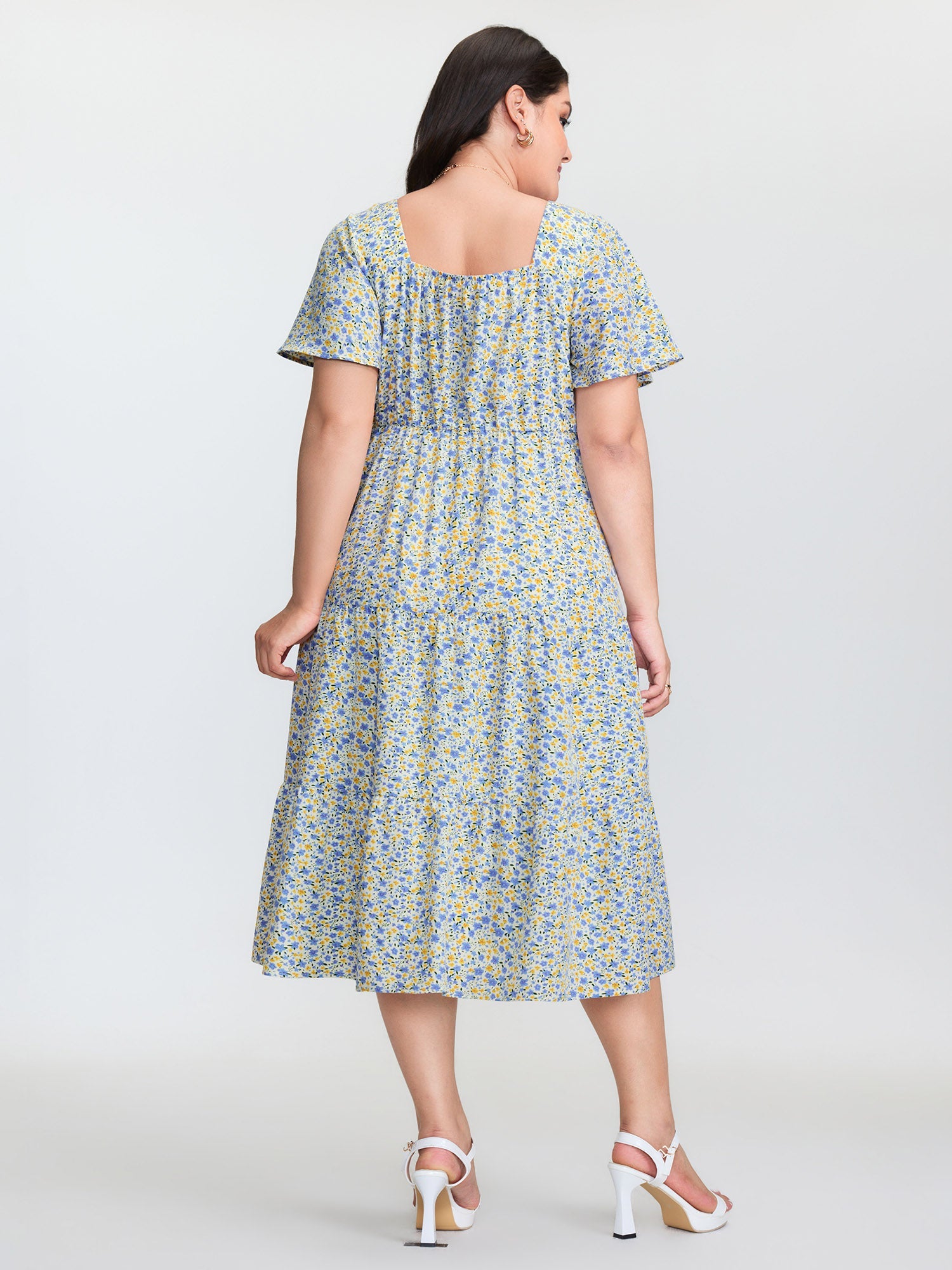 Floral Print Sweetheart Neckline Midi Dress