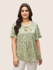 Ditsy Floral Ruffle Sleeve Gathered Ties Blouse