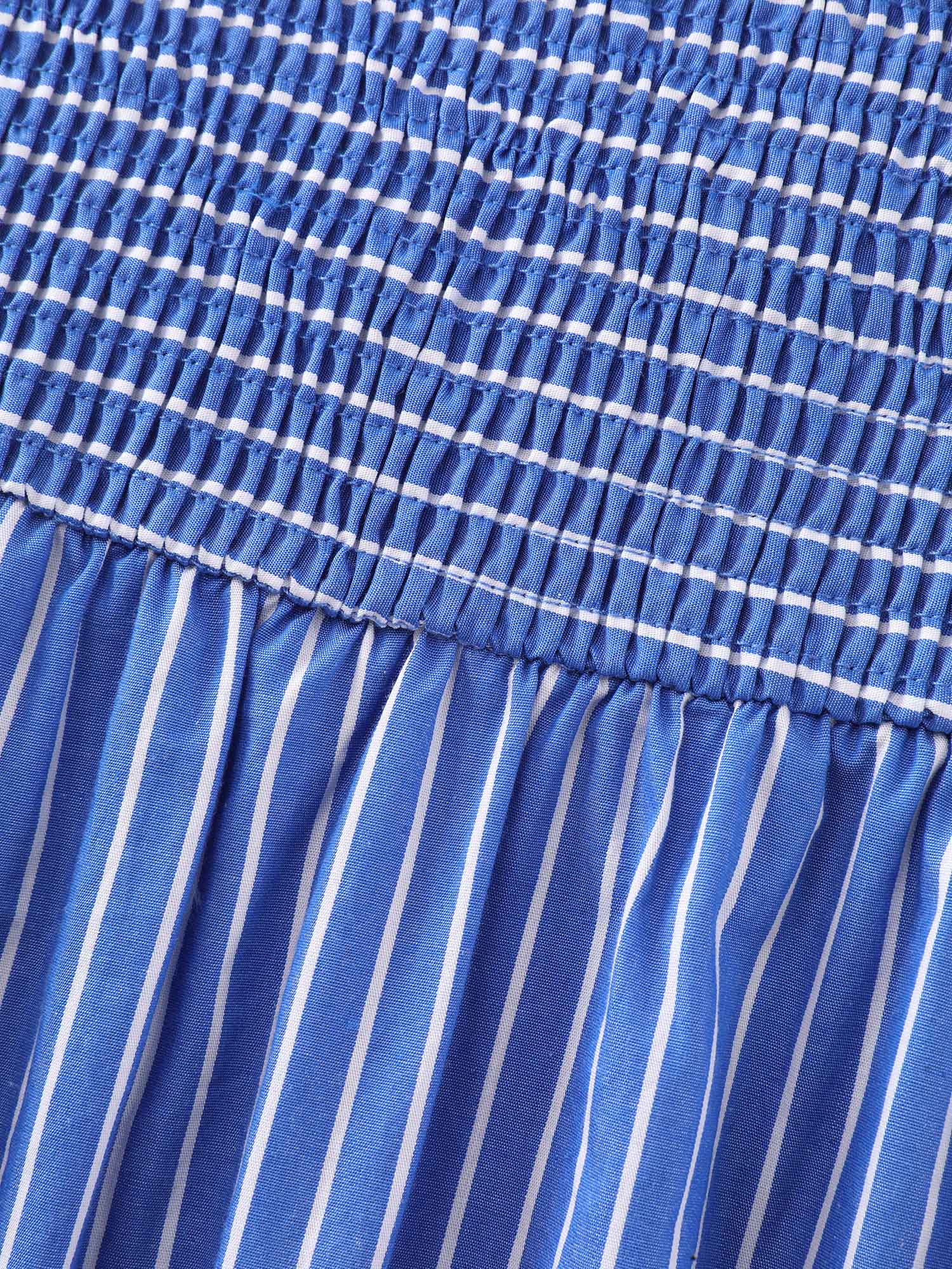 Cotton Striped Square Neckline Shirred Back Mini Dress