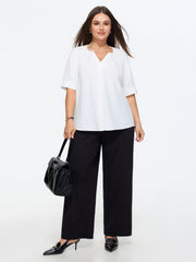 Pleated Split Neckline Placket Blouse