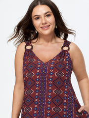 Boho Print O-Ring Detail Strap Sleeveless Mini Dress