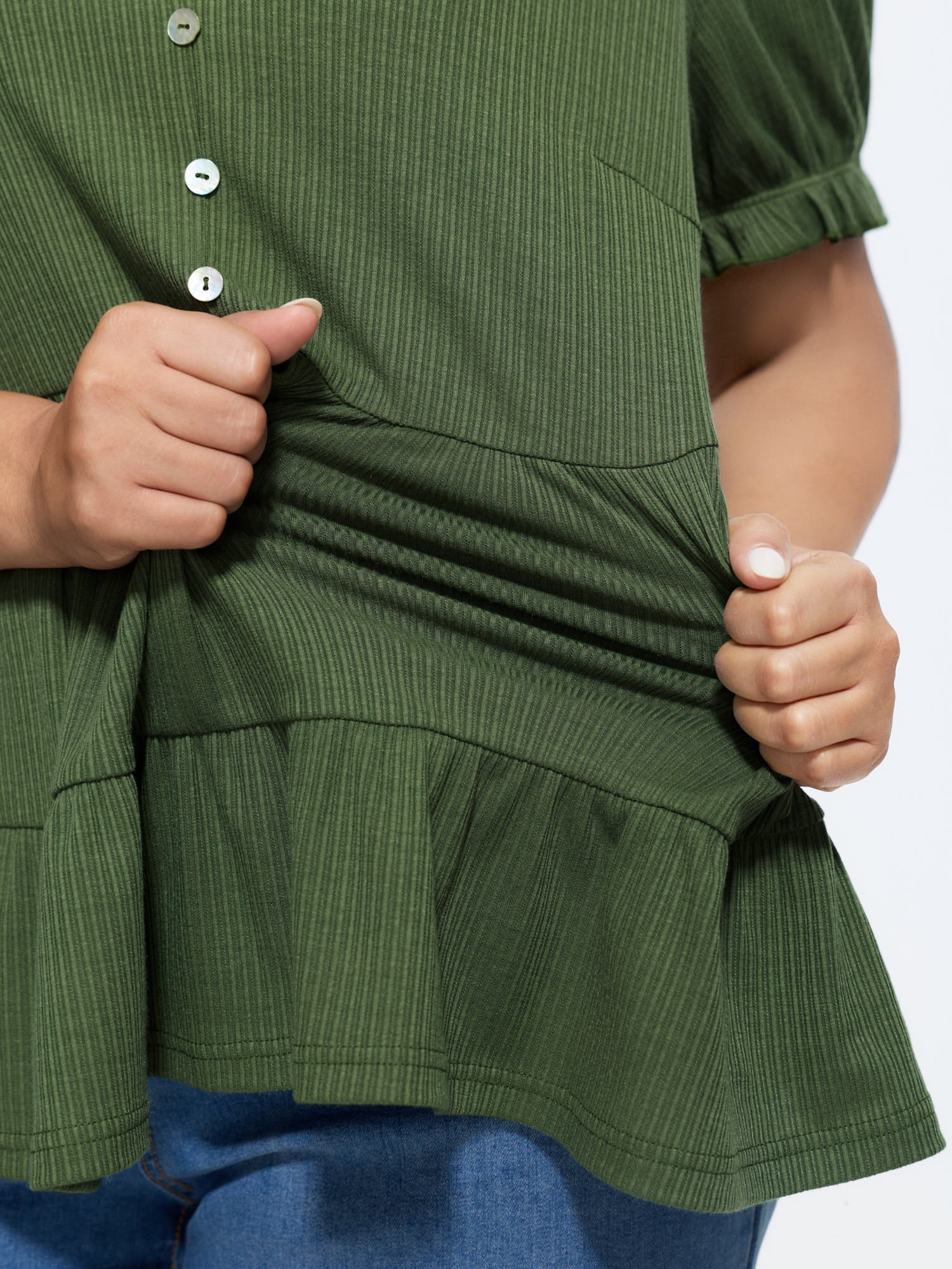 Stretchy Tiered Button Detail Knit Top