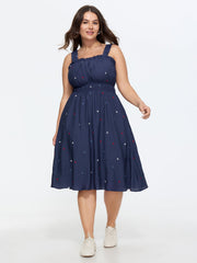 Supersoft Colorful Star Embroidered Wide Strap Midi Dress