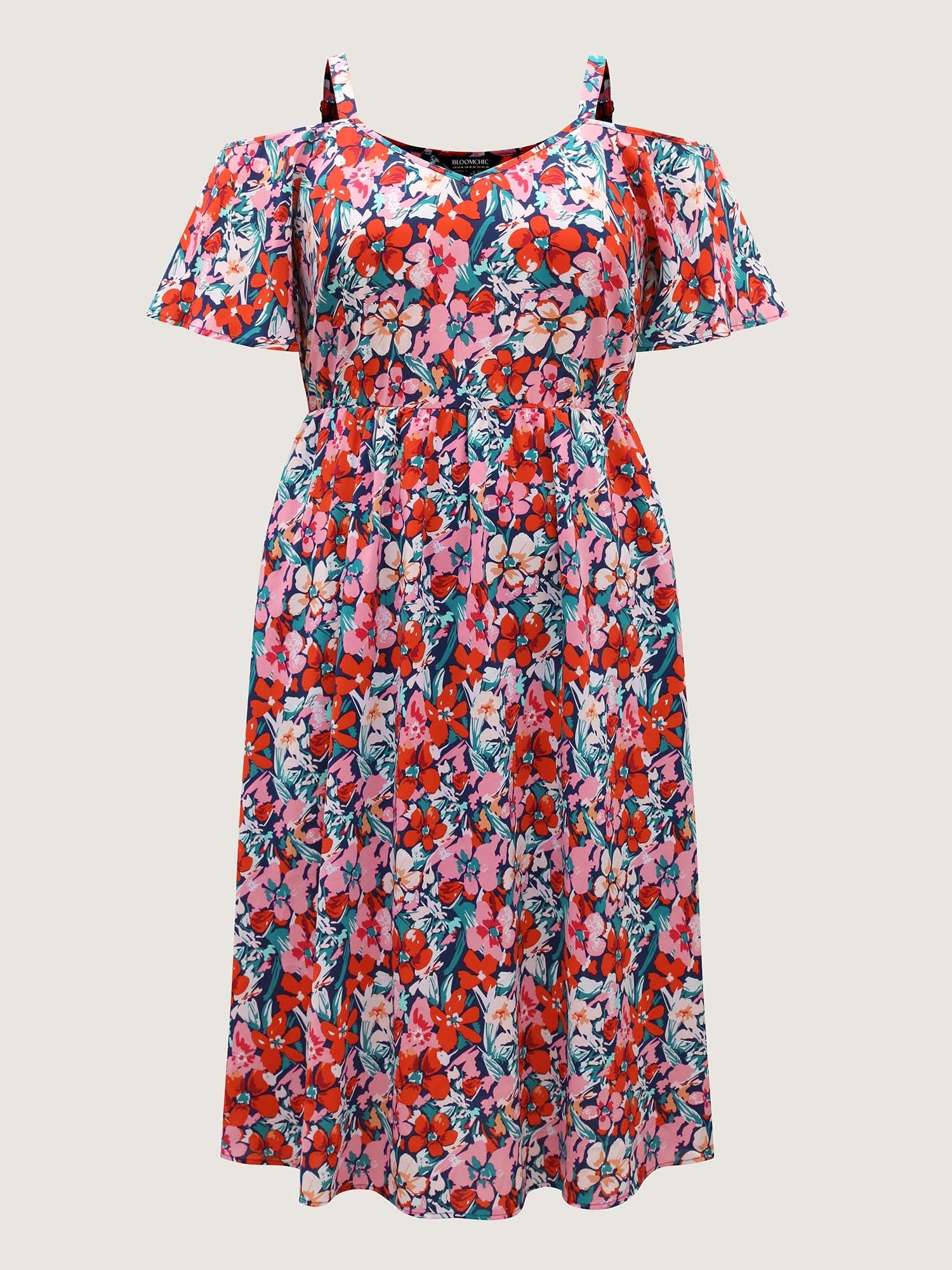 Floral Print Off-Shoulder Pockets Midi Dress