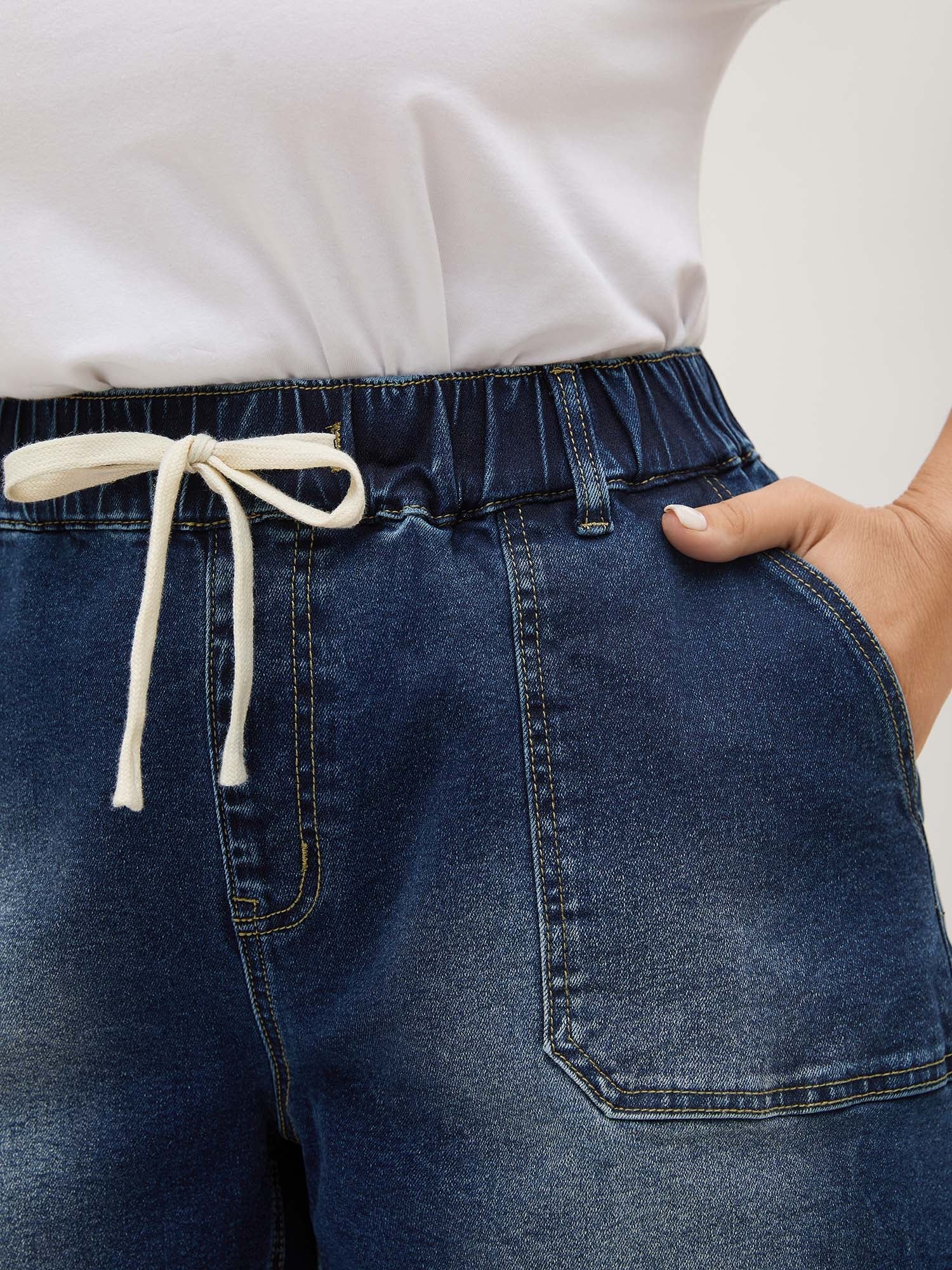 Pull-On Elastic Waistband Denim Shorts