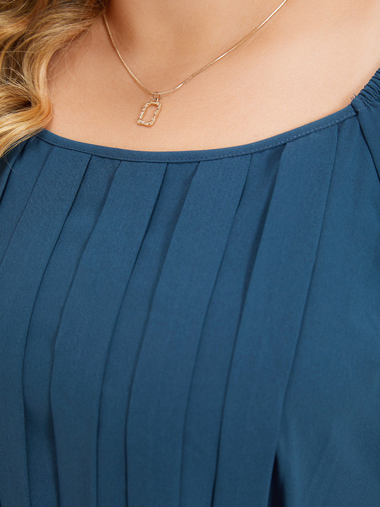 Plain Pocket Belted Pleated Raglan Sleeve Dress