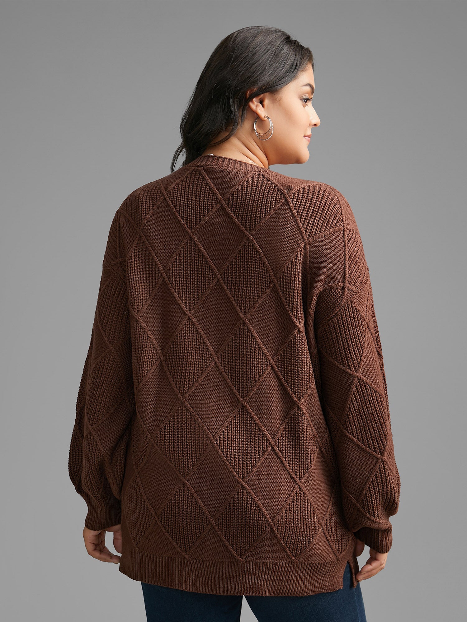Plain Textured Pocket Drop Shoulder Cardigan
