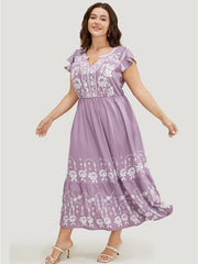 Bandana Cap Sleeve Notched Neck Pocket Flutter Hem Dress