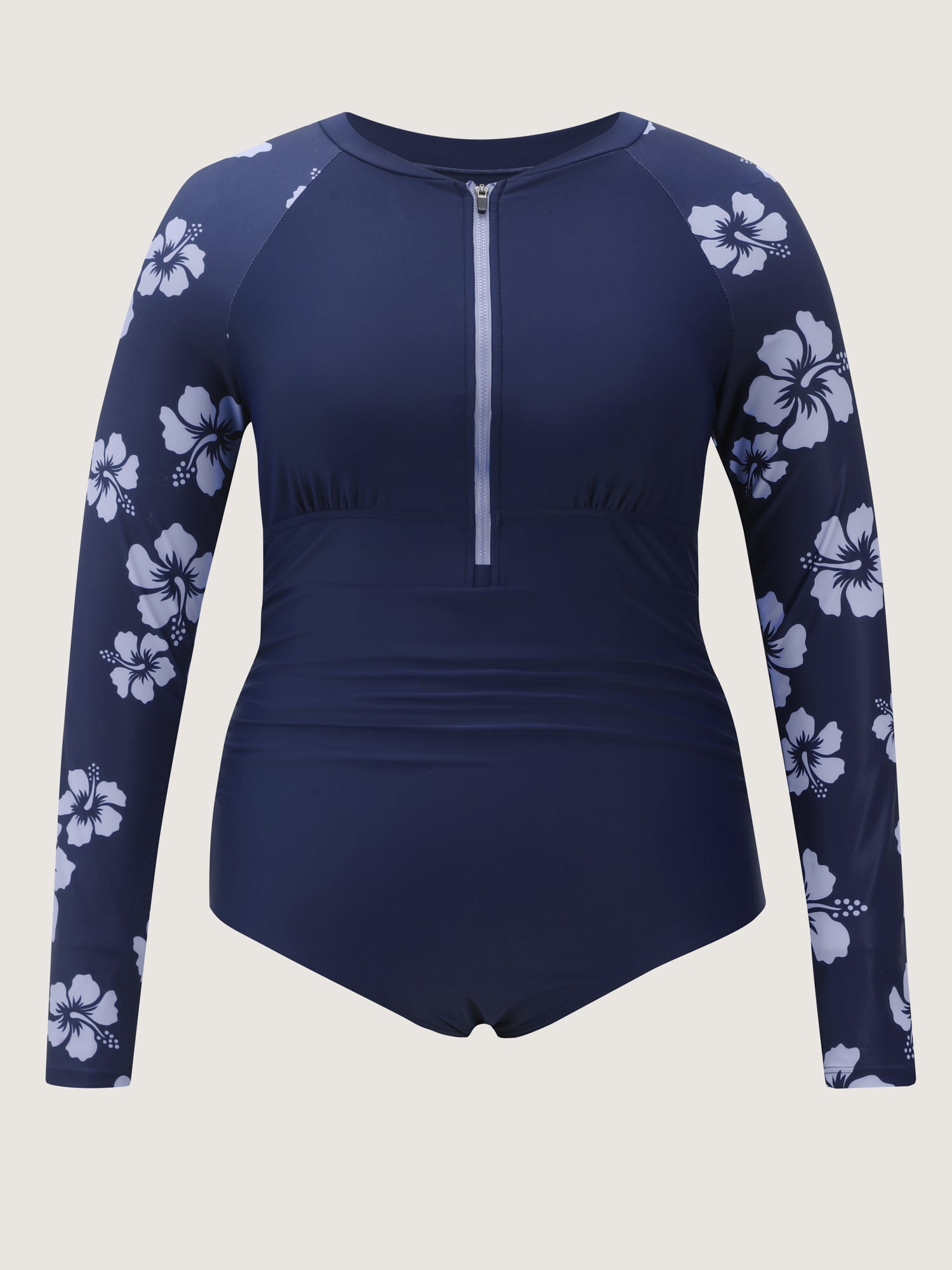 Floral Zipper Color Contrast One Piece Swimsuit