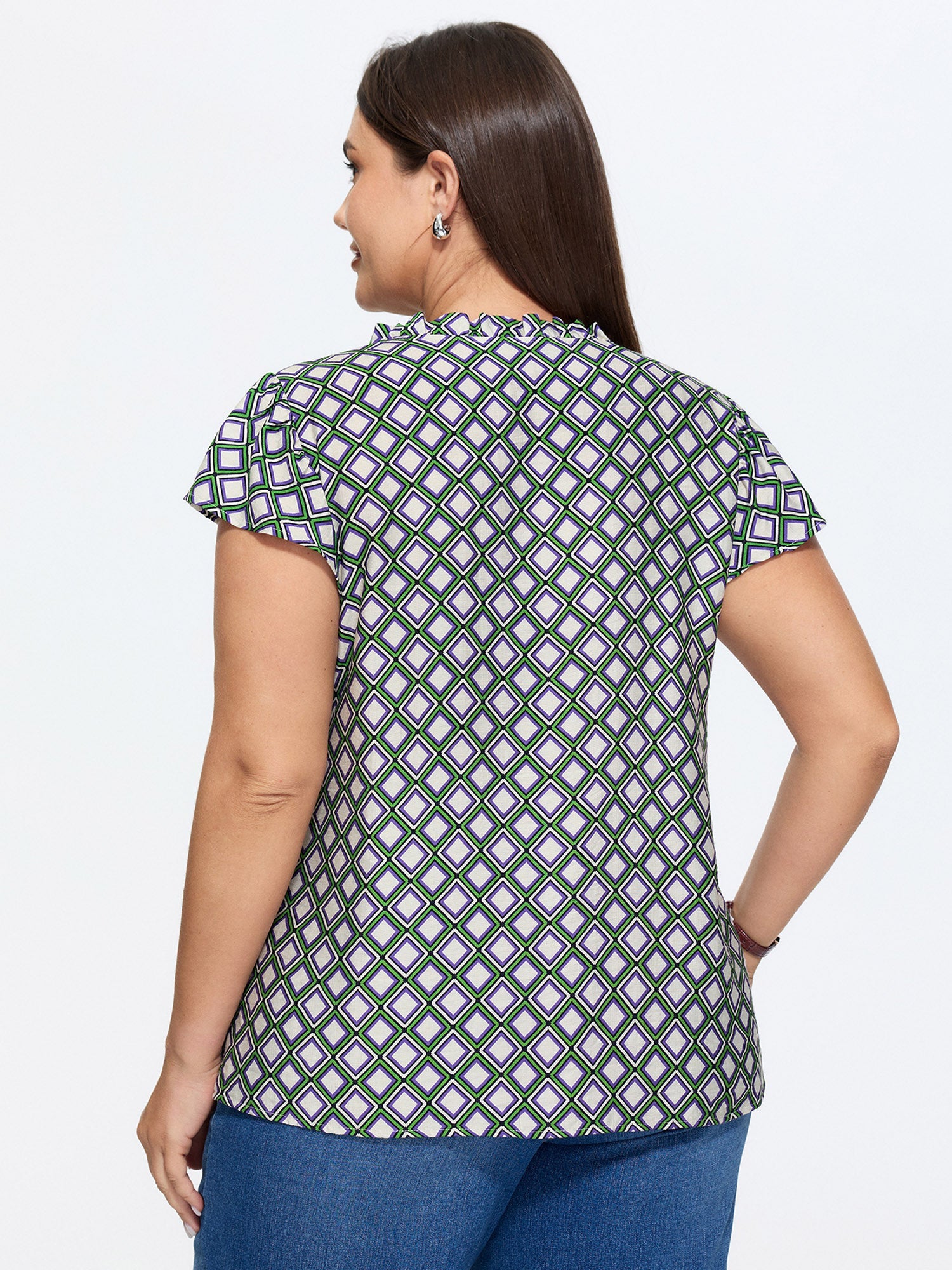 Geo Print Notched Collar Blouse