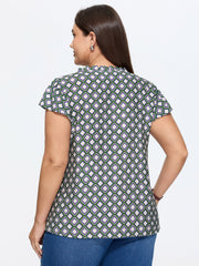 Geo Print Notched Collar Blouse
