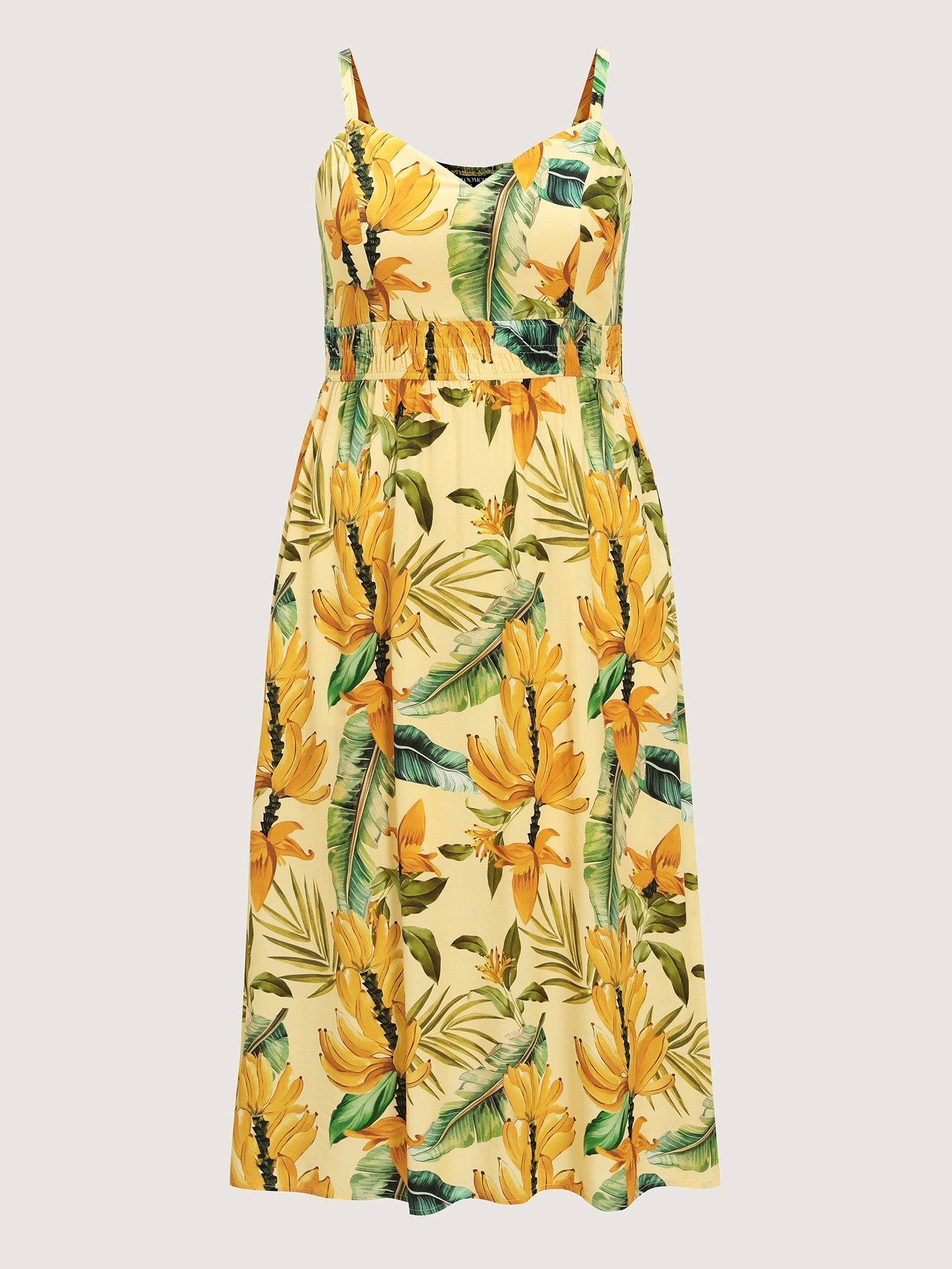 Tropical Breathable Shirred Detail Maxi Dress