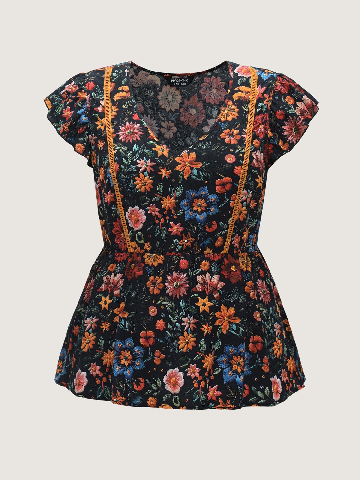 Vibrant Floral Print V-Neck Blouse