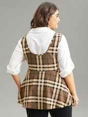 Plaid Contrast Flutter Hem Tank Top