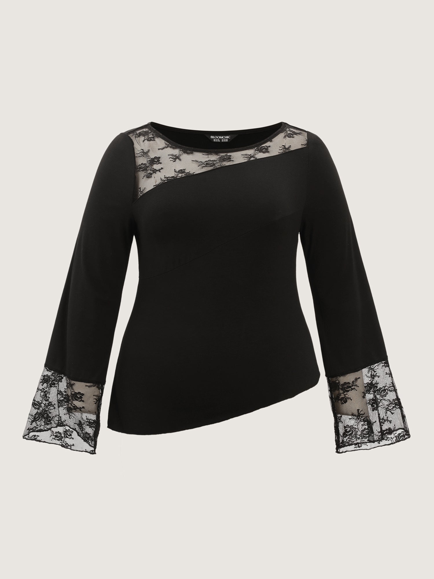 Sheer Floral Lace Trim Sheer T-Shirt