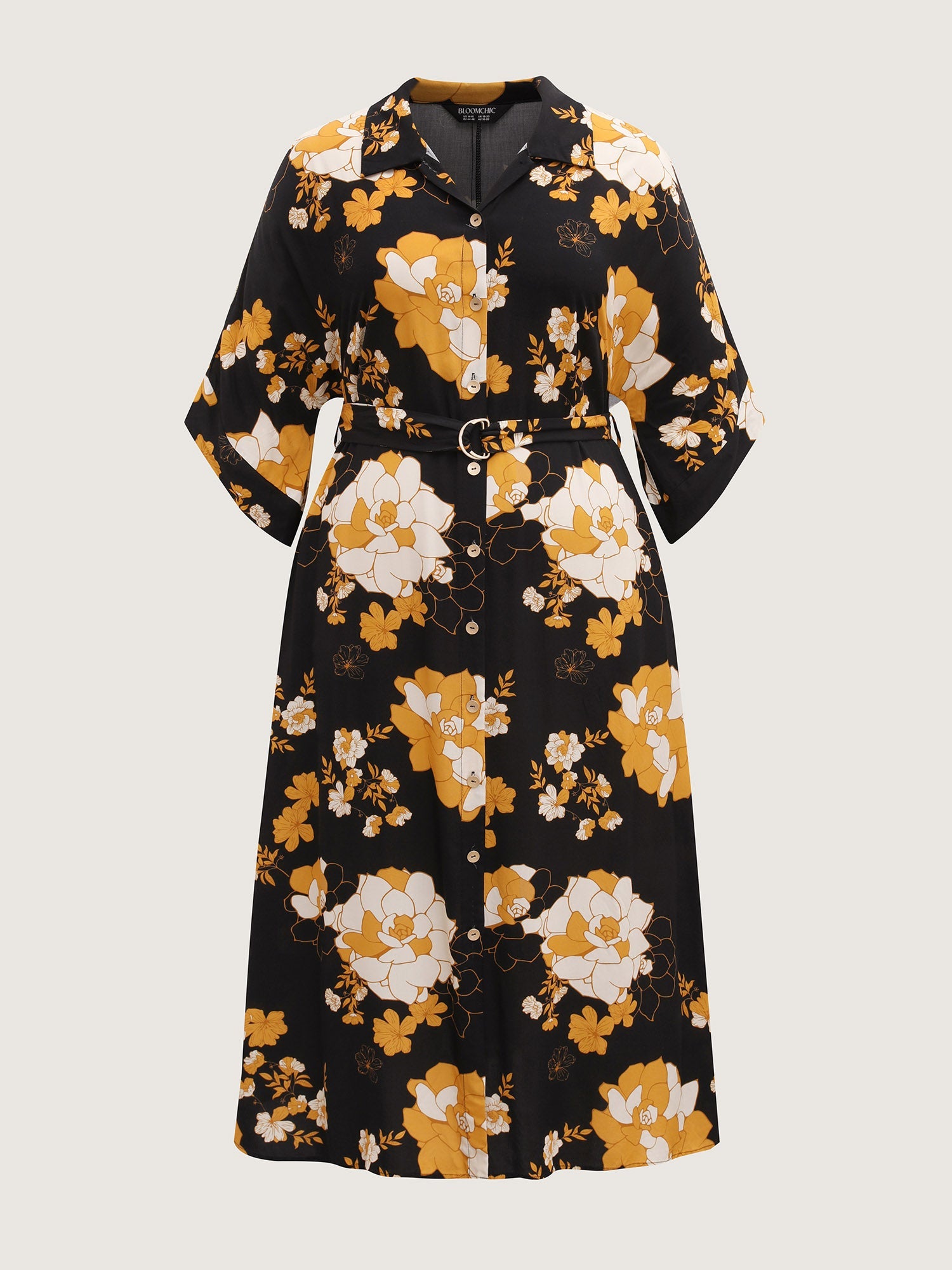 Large Flower Print Button Slit Maxi Dress