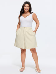 Breathable Linen Blend Flap Back Pockets Shorts