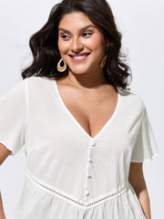 Cotton V-Neck Tiered Plain Blouse