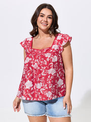 Floral Print Ruffled Sleeve Blouse