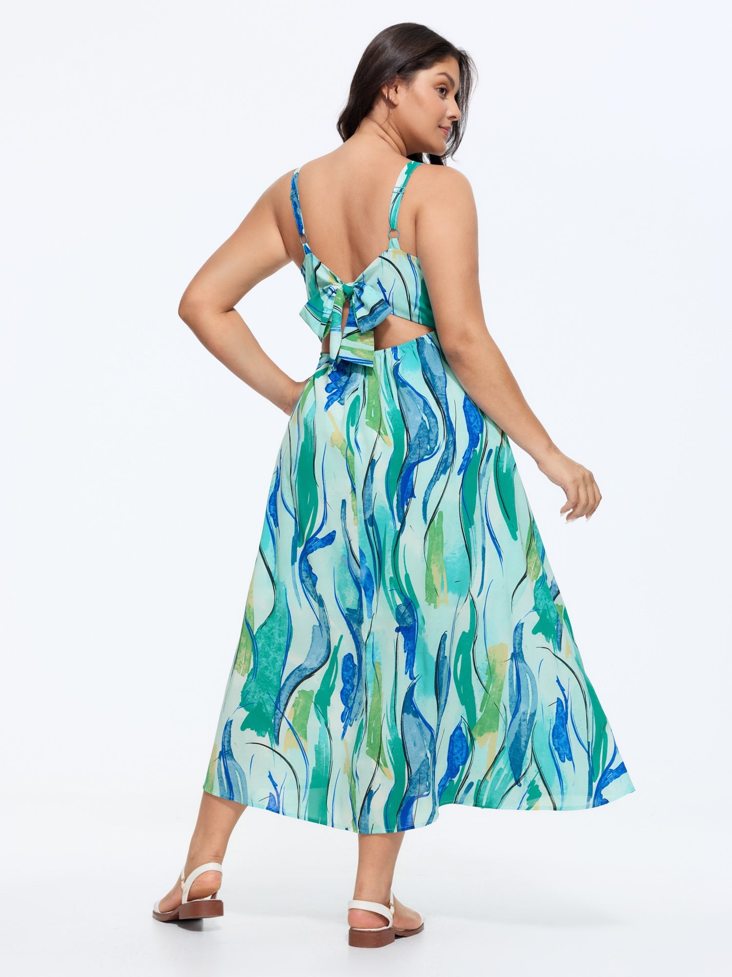 Geometric Print Cut-Out Back Maxi Dress