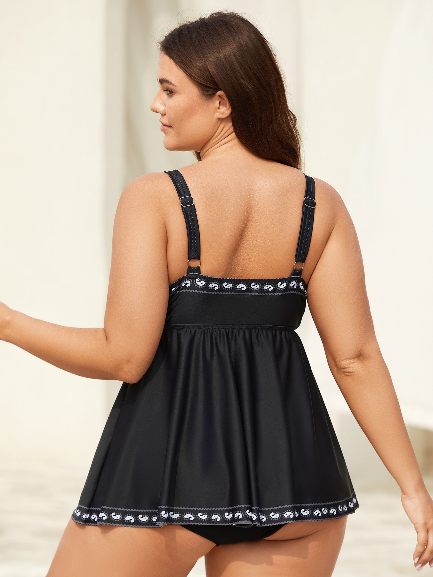 Boho Print Surplice Neck Swim Top