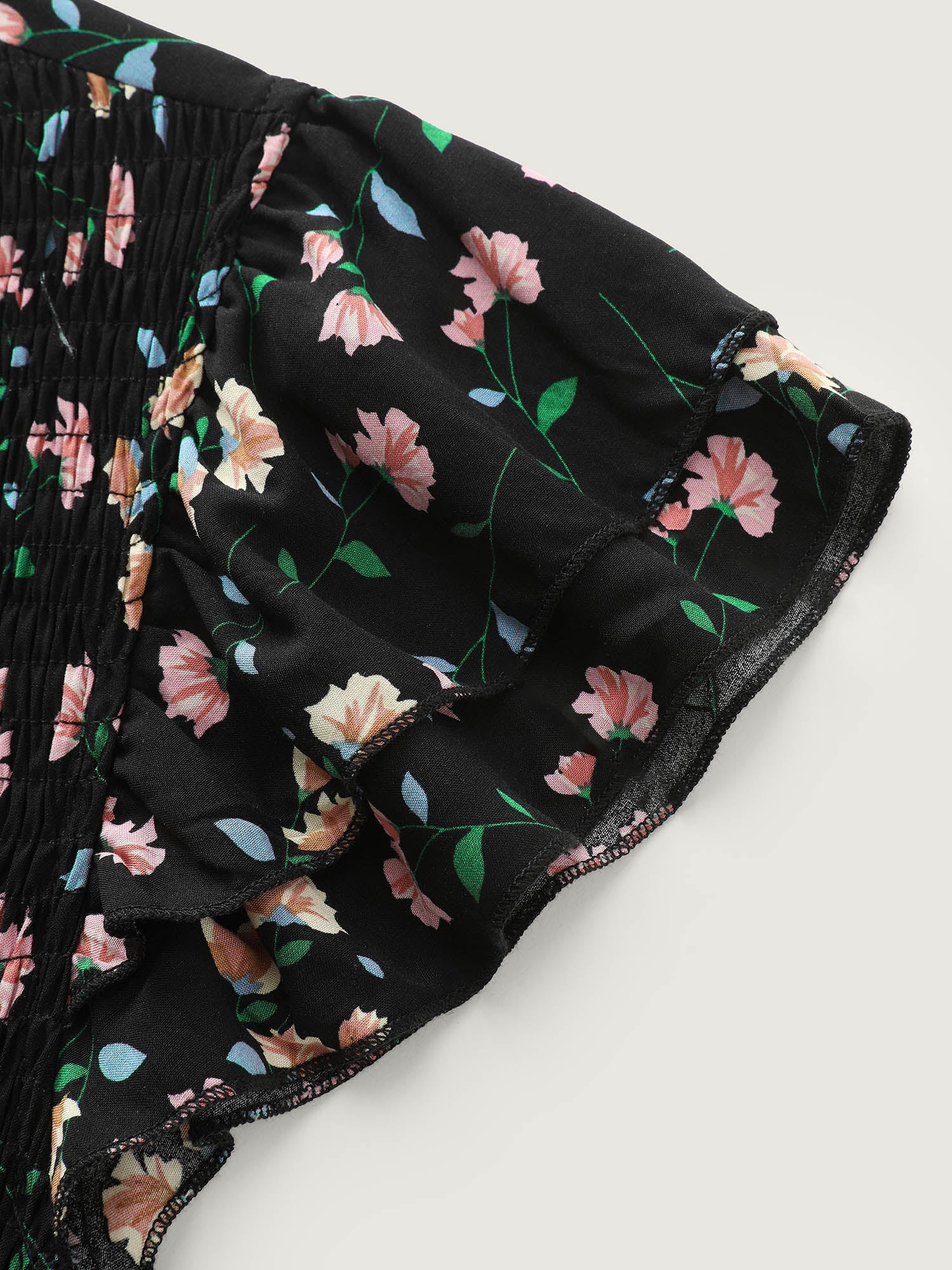 Floral Print V-Neck Ruffled Sleeve Mini Dress
