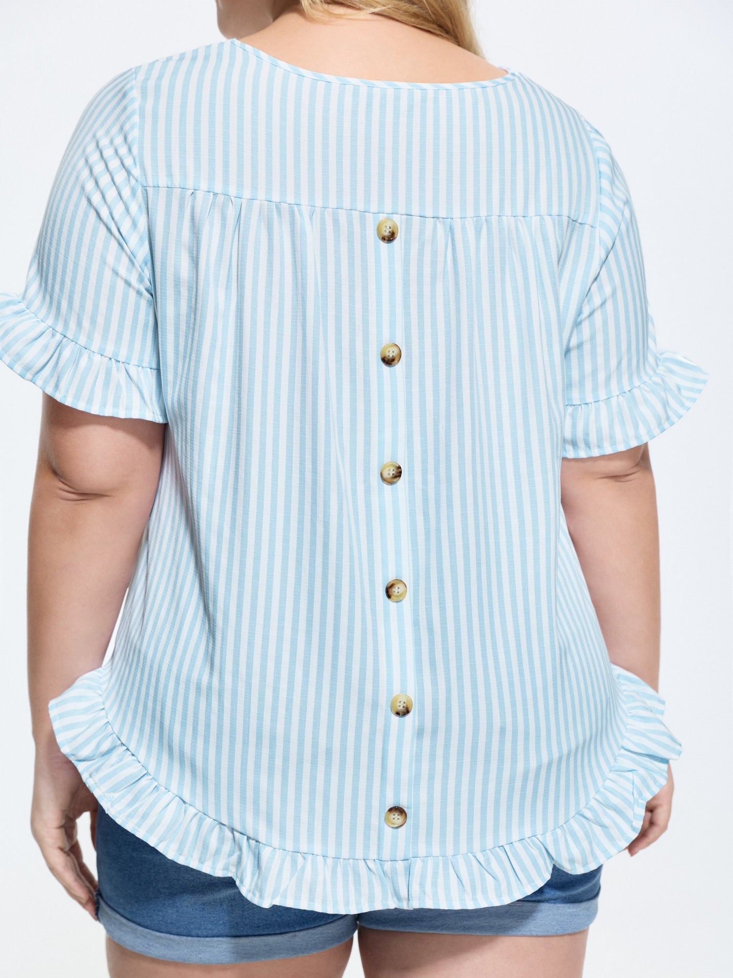 Striped Print Button Back Blouse