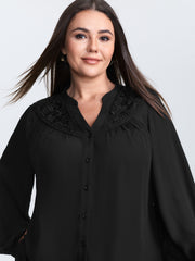 Embroidered Neckline Button-Down Blouse